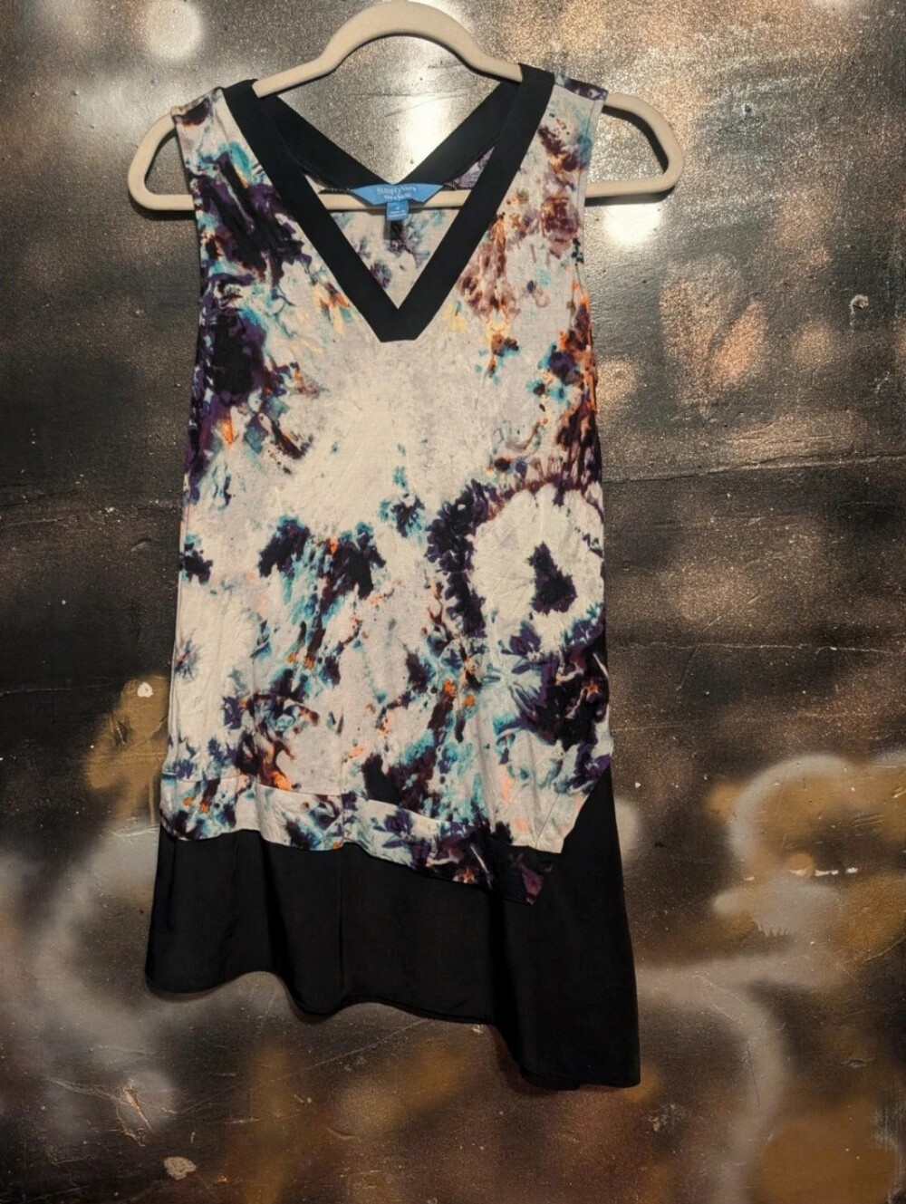 Simply Vera Vera Wang Multicolor Tie-Dye V‑Neck Tank with Black Hem